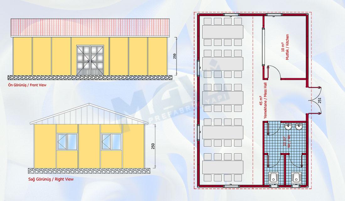 Prefabrik Yemekhane 65 m²